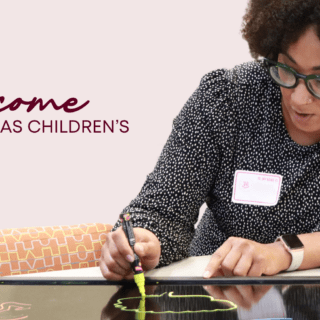 Texas Children's Hi participant writes in her orientation booklet. Text reads, Welcome to Texas Children's