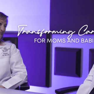 Two maternal-fetal medicine doctors from Texas Children's pictured with the text, Transforming Care for moms and babies.